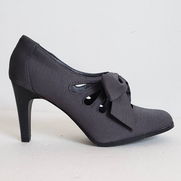 Vintage ANN MARINO Bow Pumps Cutout Perforated Shoes Heels Gray grey - Picture 9 of 14